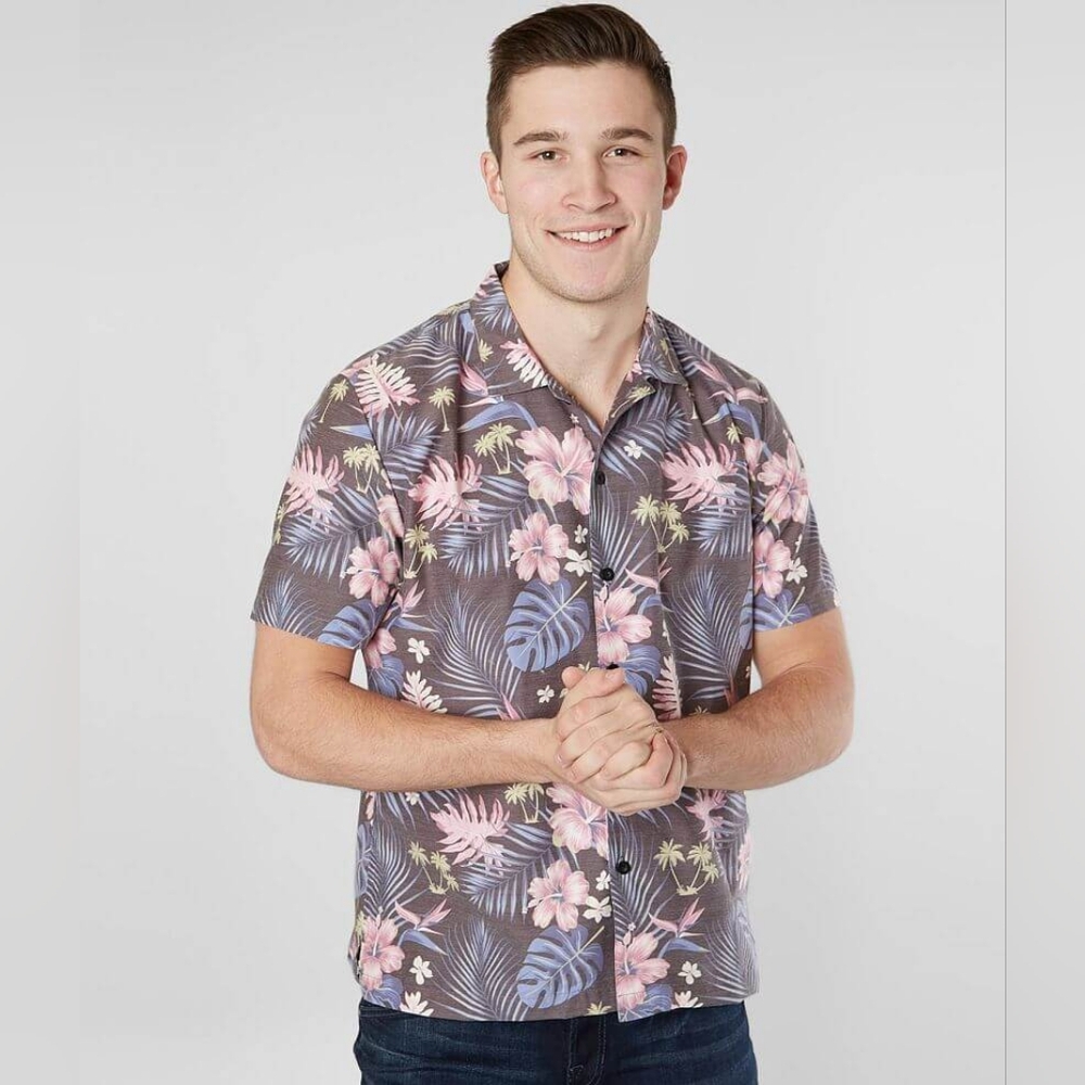 Neff Daily Pool Sider Hawaiian Floral Print Button Shirt Large